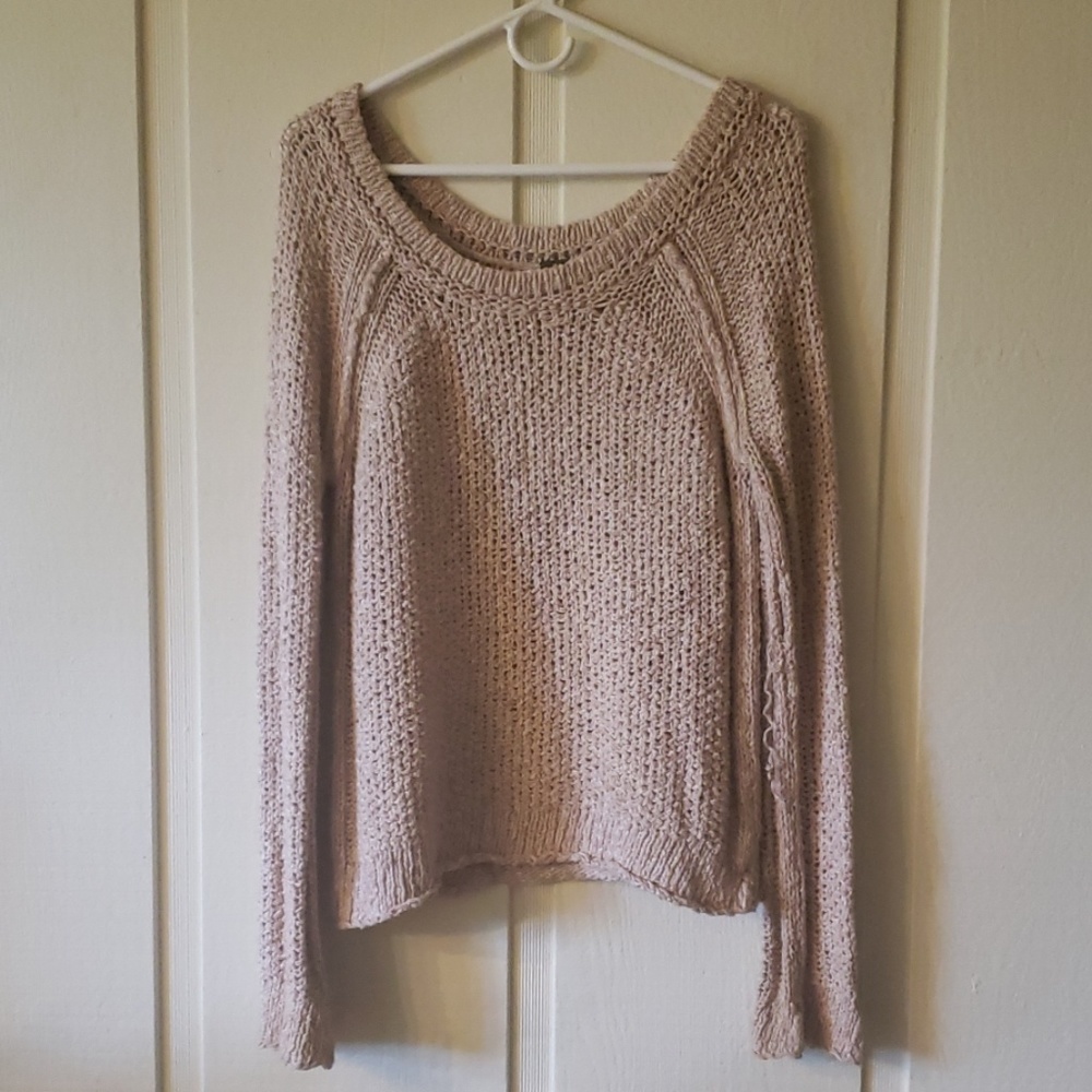 Free People Raglan Pullover Beige Chunky Knit